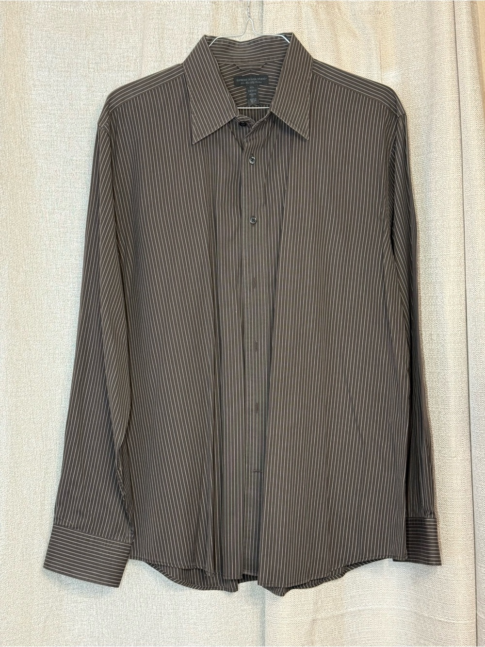 Express Men's Brown Pinstripe Button-Up Dress Shirt